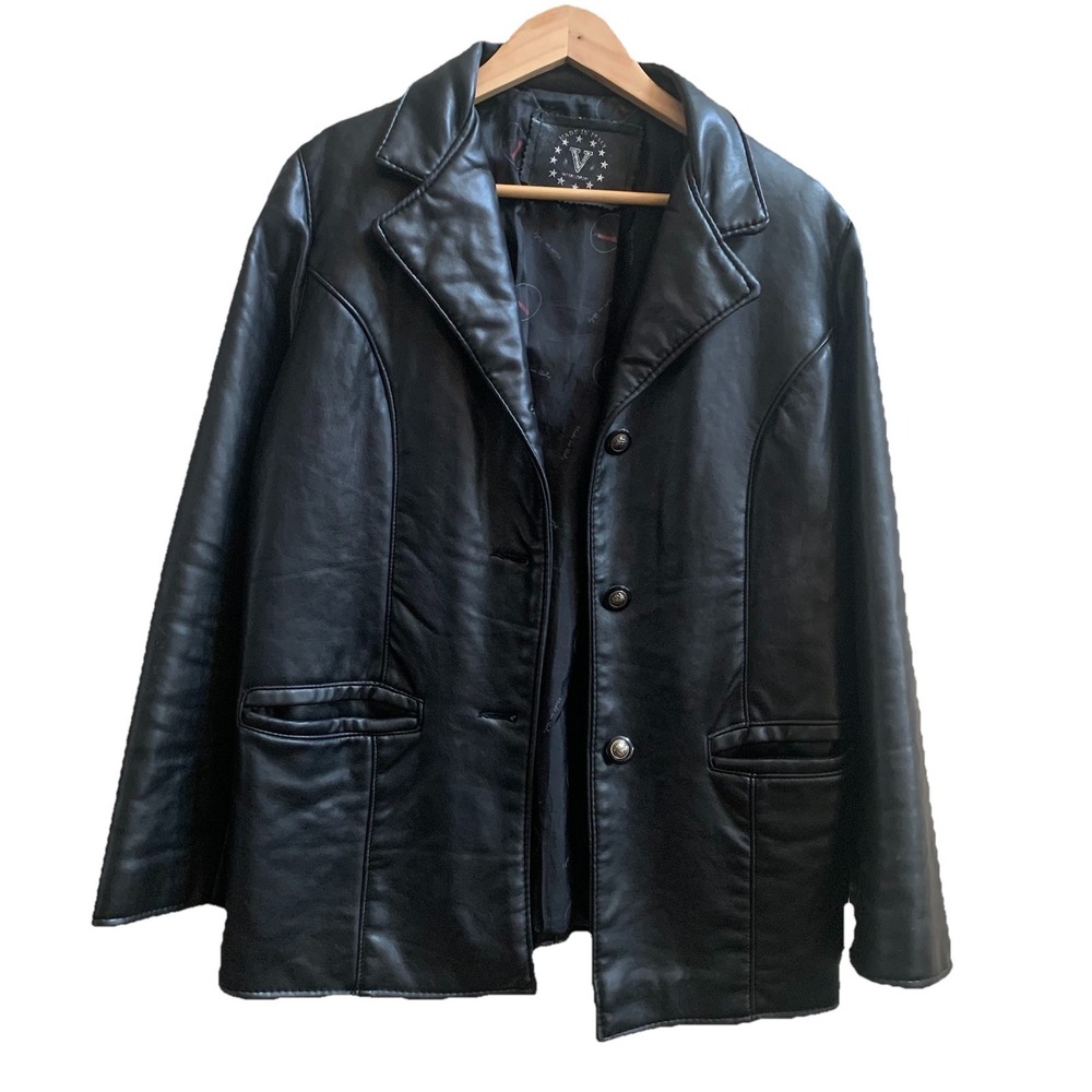 V COLLECTION BLACK Men's Leather Jacket-Blazer SZ-Small/Med. Made In‎ Italy